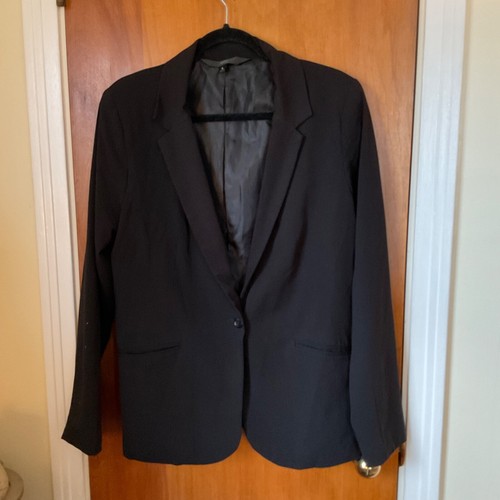 Mossimo Womens Blazer Jacket Black Lined Career Work Sz L Pockets Classic Button