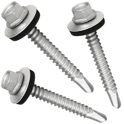 DIYUK Roofing Screws with Rubber Sealing Washer Hex Head Self Drilling Screw Steel Zin