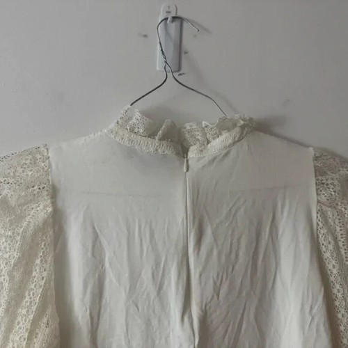 Me + Em Ruffled Lace Long Sleeve Top Blouse in White Size 6 - Picture 11 of 16