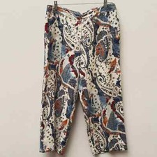 Chico's Linen Capri Crop Pants Paisley Flat Front Elastic Waist Women's Sz 1 M/8