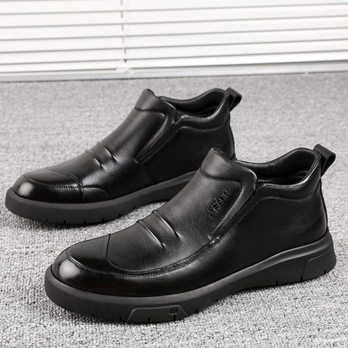 Men's Cowhide Leather Shoes Round Toe Plain Breathable Non-slip Wear-resistant S - 第 7/8 張圖片