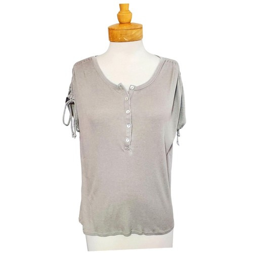 Chaser NWT Ribbed Knit Henley Top Shirt Gray Cinched Shoulder/Sleeve M - Picture 2 of 8
