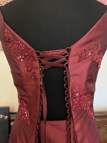 Crimson Red Fit Flare Corset Ruched Alternative Wedding Dress Gown Sz 8 10 12 - Picture 8 of 8
