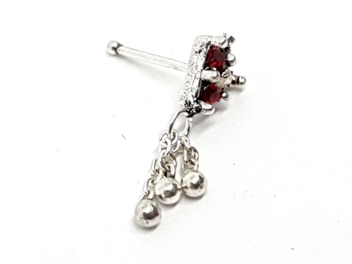 Borchia naso esotica rosso rubino argento catena a 3 sfere 20 g (0,8 mm) 6 mm... - Foto 5 di 18