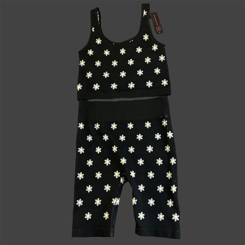 No Boundaries Stretchy Two Piece Set Women Junior Size Small Black Floral Outfit