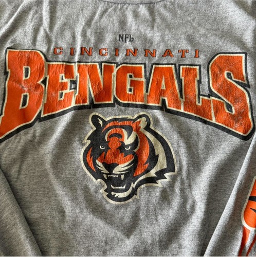 Y2K NFL Cincinnati Bengals Who Dey T-Shirt Size XL Gray Long Sleeve - Picture 2 of 6