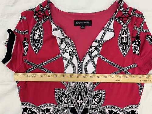 Jones New York Sheath Dress Travel Knit Size 10 Pink Maximalist Bold Print Artsy - Picture 10 of 17