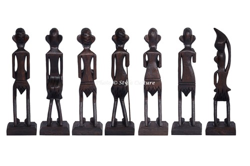 Set Of 7 African Tribal Warrior Hand Carved Wooden Figurines Hand Painted - Picture 3 of 3