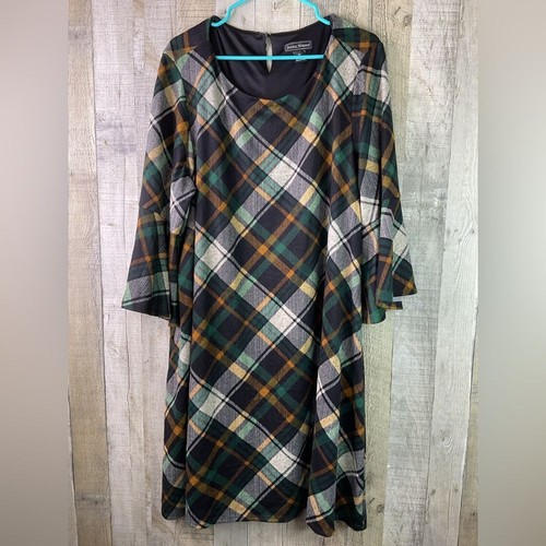 Jessica Howard 3X Plaid Flannel A-Line Multicolor Dress Short Bell Sleeves - Picture 2 of 10