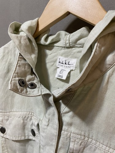 NWOT Nicole Miller Women Hooded Long Sleeve Linen Lyocell Jacket SZ L Sage Green - Picture 4 of 13