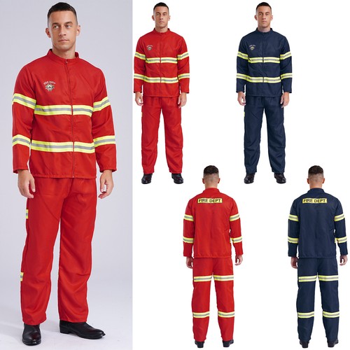 Mens Halloween Firefighter Costume Fire Safety Publicity Fireman Outfits - Picture 2 of 34