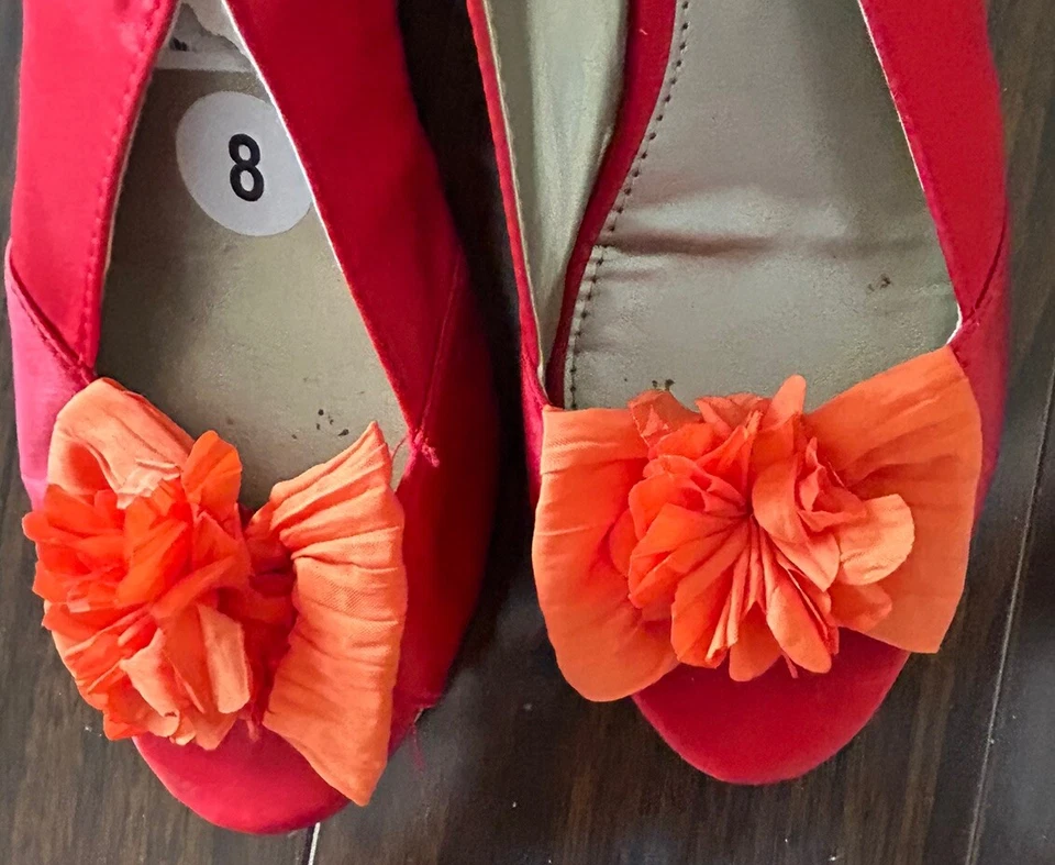Sandalias CL Lavandería Elegante Rojo Bomba Naranja Floral Puntera Talla 8 Divertidas Verano Playa Foto 3 de 4