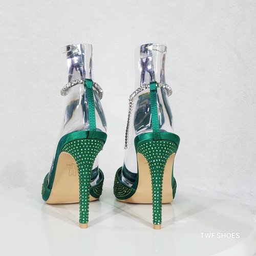 Simply Sexy Slip on Ankle Bracelet Green Rhinestone Pointy Toe High Heels Shoes - Picture 9 of 9