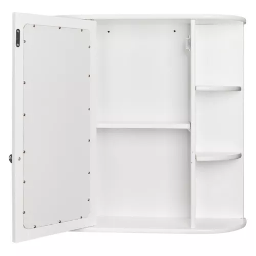 3-tier Single Door Mirror Indoor Bathroom Wall Mounted Cabinet Shelf White US - Picture 7 of 16