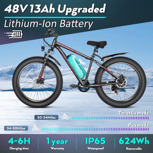 500W 26"x4.0 Fat Tire Electric Bike 48V 13Ah E-Mountain Bicycle 25MPH e Bikes US - Picture 37 of 54