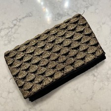 Vintage Zardozi gold wire Beaded embroidered Black Velvet Purse Clutch hand made