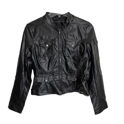 Women's Last KISS Black Faux Vegan Leather Moto Jacket Size Medium