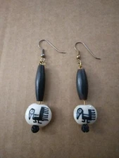 Vintage Beaded Dangle Drop Earrings Ethnic Native Primative Bird French Hook