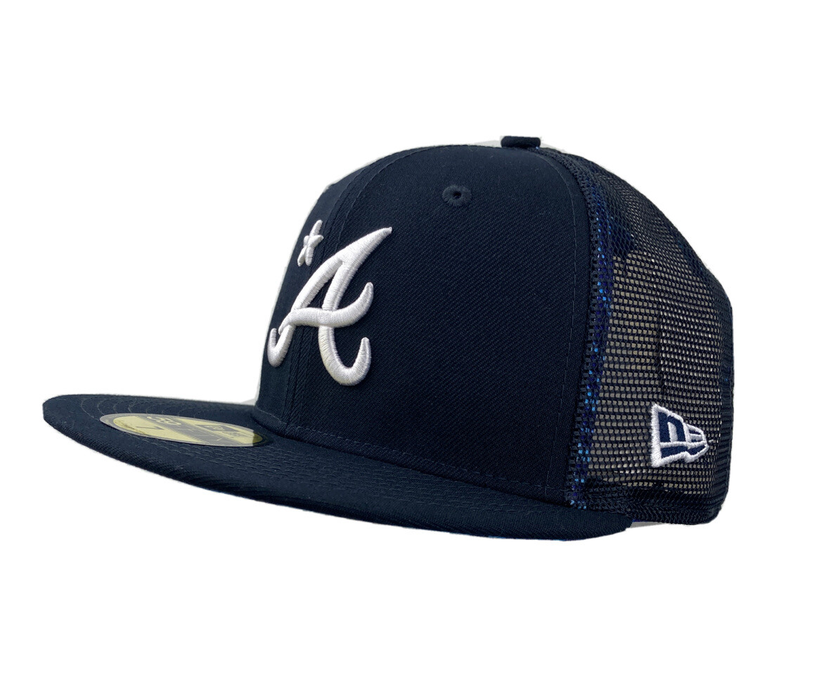 New Era Atlanta Braves Authentic Collection Road 59FIFTY Fitted Hat, Navy, Size: 7 3/4, Polyester