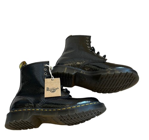 DR. MARTENS 460 Distressed Patent Leather Boots Women's Size 8 Black - Picture 3 of 8