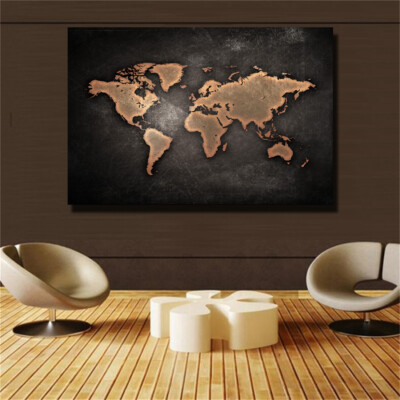 Huge Black World Map Painting Print On Canvas HD Painting Wall Art Home decor