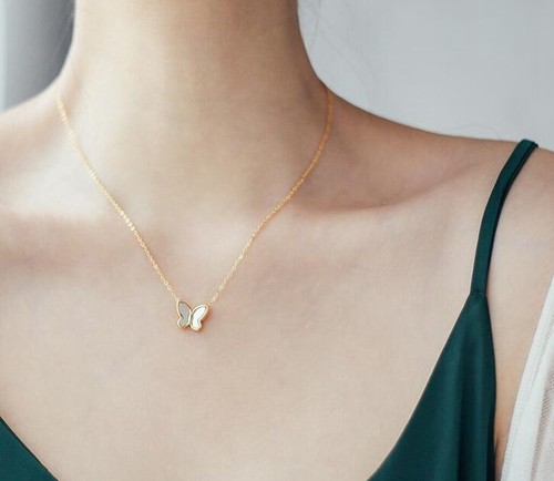 Women Gold Plated Titanium Stainless Steel Seashell Butterfly Necklace 16-18" - Picture 6 of 6