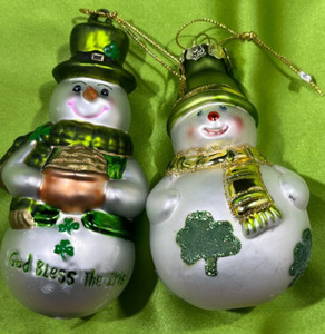 Two Beautiful Irish Snowman Ornaments! 4" Tall