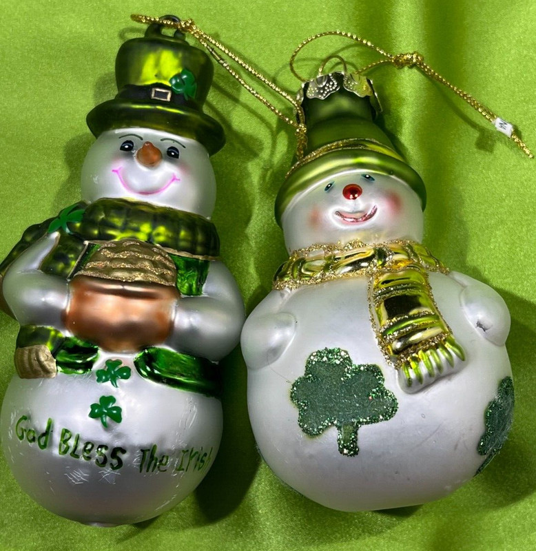 Two Beautiful Irish Snowman Ornaments! 4" Tall