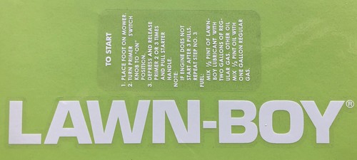 LAWN-BOY Ladrillo Top Cortacésped Letras Calcomanía Pegatina 1 X 8 Con Juego de Combustible Para Arrancar 2 - Imagen 1 de 4