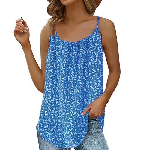 Women Sleeveless Floral Vest Tank Tops Ladies Pleated V-neck Summer Loose Shirt - Picture 4 of 54