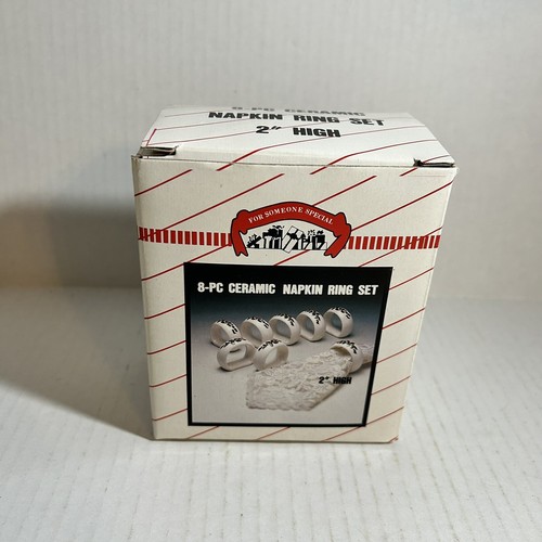 8er Set Holiday Weihnachten Keramik Serviettenringe weiß mit Stechpalme - kaum benutzt - Bild 1 von 13