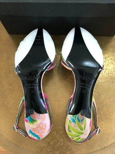 New NWB Elman Venezia floral satin sandals green fuchsia slingback shoes sz 37 7 - Picture 7 of 7