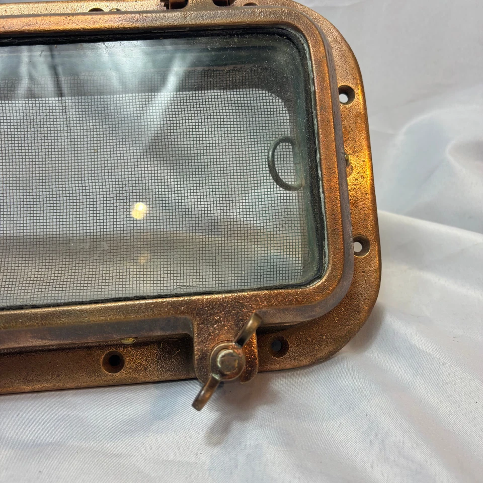 Porthole Vtg Wilcox Crittenden Brass Rounded Corner Rectangle Boat Window 14.5" - Image 3 of 4