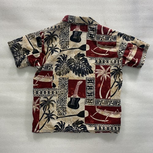 Hinalea Little Boys 7 Aloha Shirt Button-Up Made In Hawaii Red Black Preowned - Picture 9 of 12