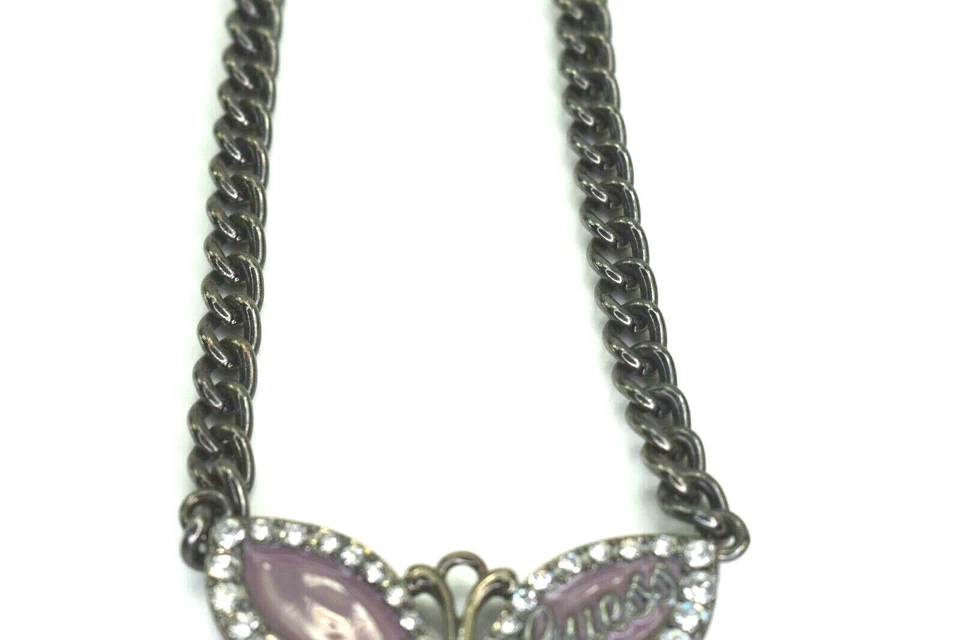 Guess Butterfly Necklace Purple Rhinestone Enamel Chain and Pendant - Image 4 of 4