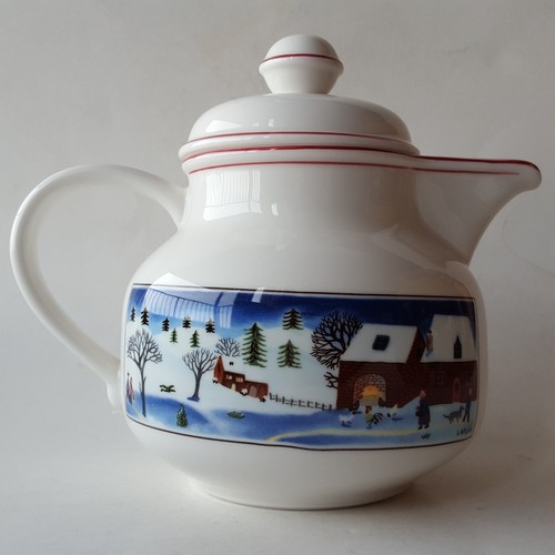 Villeroy & Boch Luxembourg NAIF CHRISTMAS 3-Cup 6⅜" Teapot with Lid. Red Trim - Picture 9 of 19