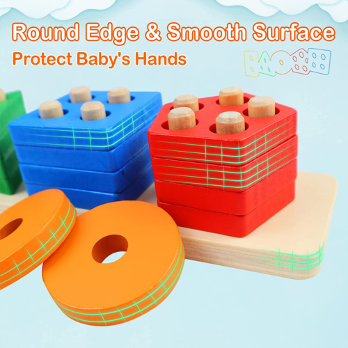 Montessori Wooden Sorting & Stacking Toy – Educational Puzzle for Toddlers 1-3, - Picture 4 of 7
