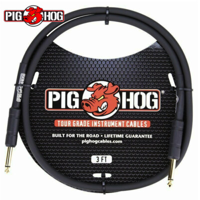 Pig Hog PH3 High Performance 8mm 1/4'' Guitar Instrument Cable, 3 Feet Black