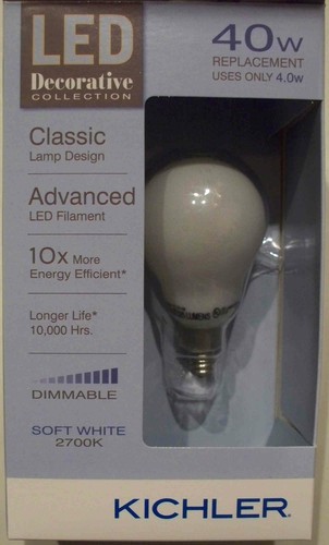 Kichler LED 40W/4W A15C Candelabra Base-Soft White 2700K-Dimmable-513753-Save 2+ - Picture 1 of 2