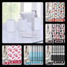19PC COMPLETE BATHROOM BATH MATS PRINTED SHOWER CURTAIN W/ WHITE CERAMIC