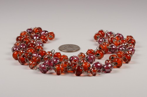 Flapper-Stil tschechische Glasperlen in Draht gewickelt 51 Zoll Halskette orange, rosa - Bild 8 von 8