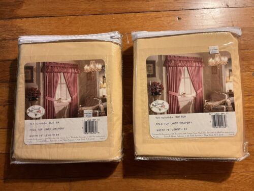 VINTAGE Croscill Pole Top Lined Drapery Butter Yellow Tiebacks Lot Of 2 - Picture 2 of 6