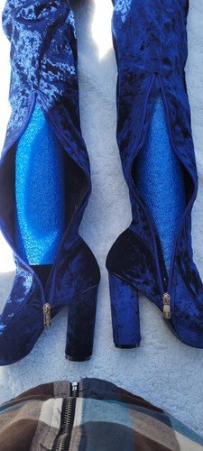 Cape Robbin Thigh High Boots Blue Velvet, Paw-27. Wn's 8.5m. Excellent Shape. - Picture 11 of 19