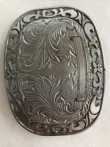 Silver Tone Belt Buckle Engraved Swirl Design Place for Engraving Vintage - Picture 2 of 10