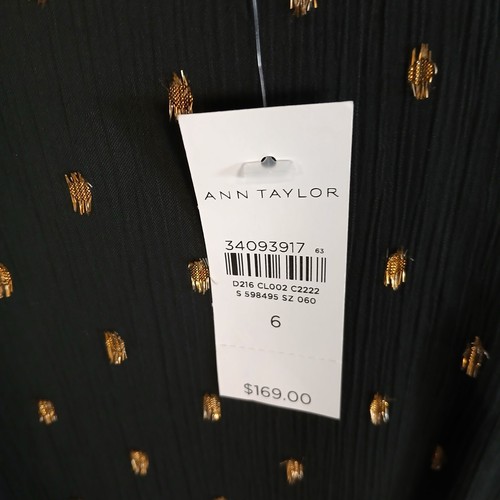 Ann Taylor Women's Flutter Sleeve Clip Lined Midi Dress Size 6 Black Gold NWT - Picture 4 of 22