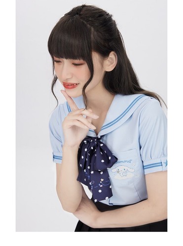 My Melody Cinnamoroll Kuromi Short Waist Slim Sailor Collar Shirt Polka TOP - Picture 19 of 25