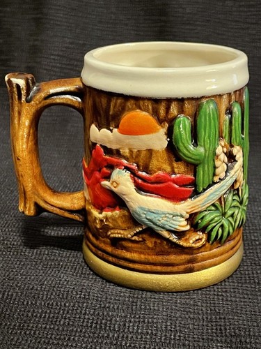 Vintage ARIZONA Ceramic Tree Bark Souvenir Mug Cup 3D Indian Roadrunner *498 - Picture 2 of 6