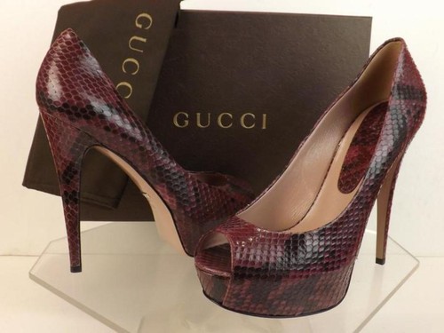 NIB GUCCI PURPLE WINE PYTHON LEATHER LILI PEEP TOE PLATFORM PUMPS 39 9 $1150 - Picture 7 of 7
