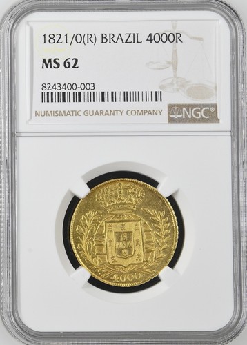 Brazil João VI Gold 4000 Reis 1821/0-R NGC MS-62! Rio de Janeiro! Rare! Unlisted - Picture 6 of 8