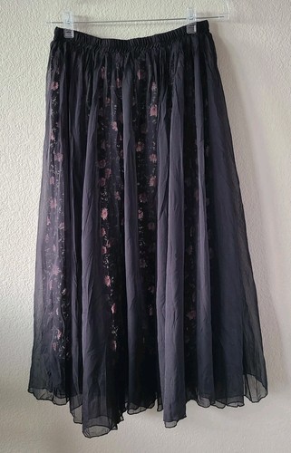 Whimsygoth Fairy Grunge Midi Skirt Sz Large Sheer Pleated Floral Romantic 90s